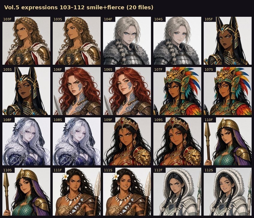 和風ファンタジー女戦士バストアップ126体【商用可】表情3種+透過PNG+トークン