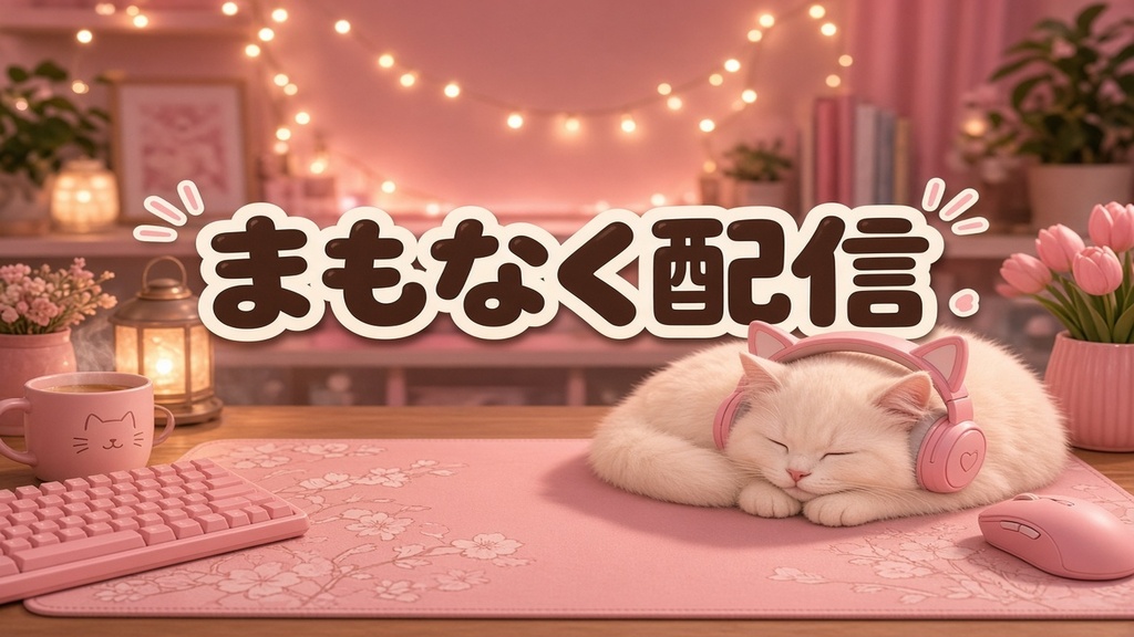 【VTuber向け】もちデスク 配信用オーバーレイセット|まもなく配信/休憩/終了|ピンク