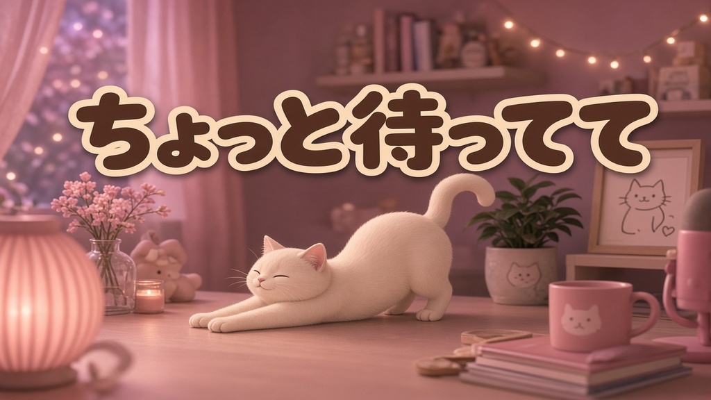 【VTuber向け】もちデスク 配信用オーバーレイセット|まもなく配信/休憩/終了|ピンク