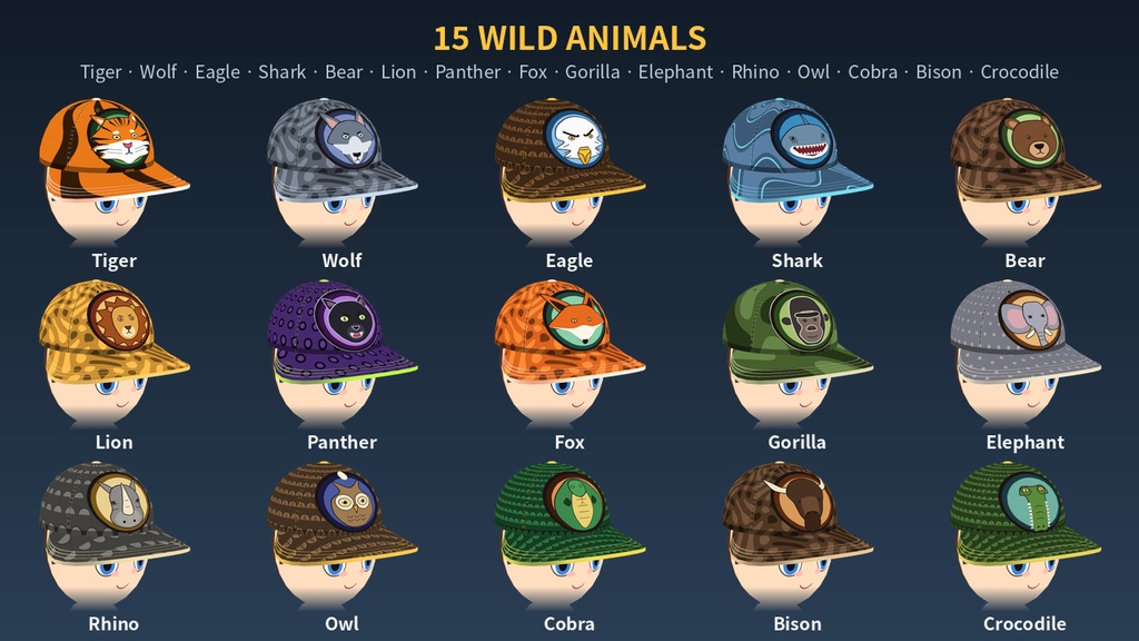 Wild & Mythic Caps|動物キャップ30種(S/M/L・PC/Quest対応)VRChat