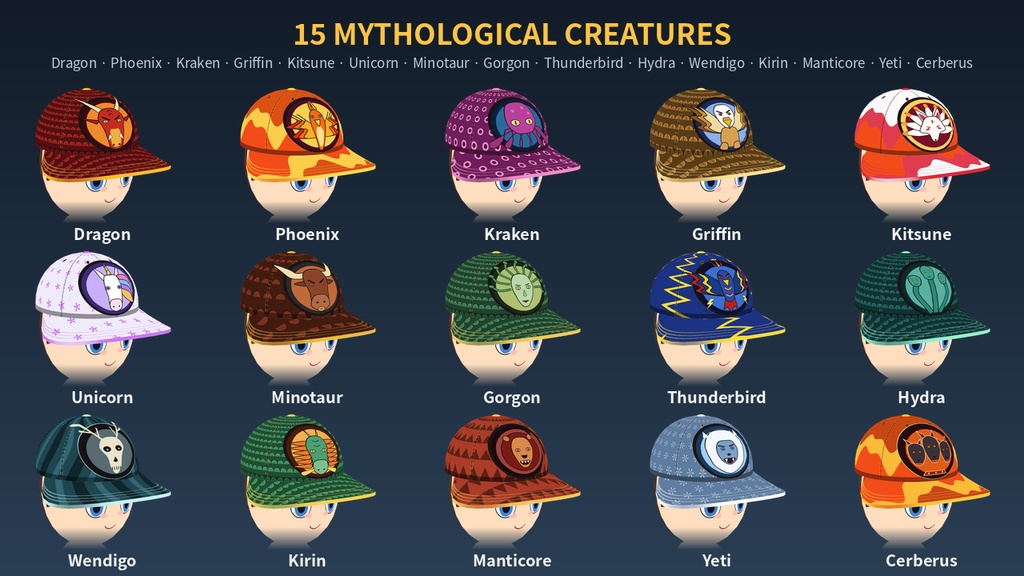 Wild & Mythic Caps|動物キャップ30種(S/M/L・PC/Quest対応)VRChat