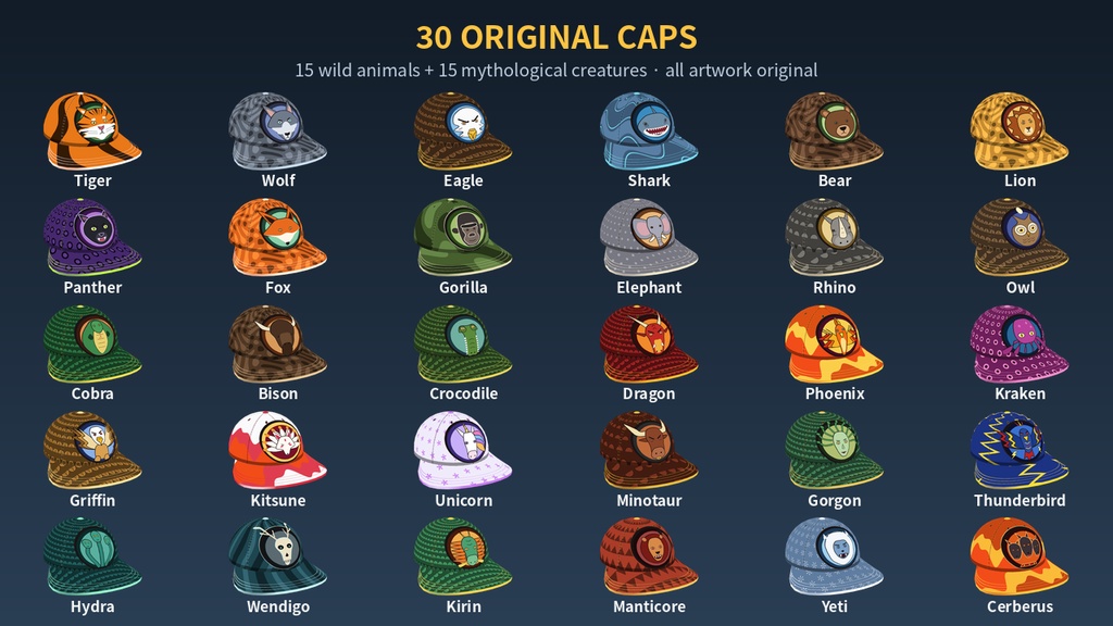 Wild & Mythic Caps|動物キャップ30種(S/M/L・PC/Quest対応)VRChat