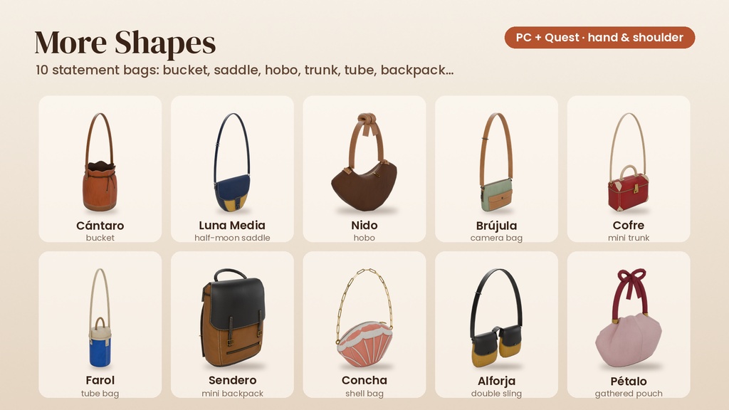 Suede Bags|スエードバッグ30種(手持ち/肩掛け・PC/Quest対応・プレハブ120個)VRChat