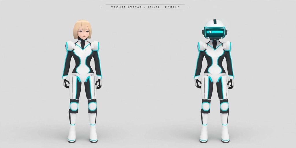 VRChat 3Dアバター SCI-FI SUIT v1.3 - 7ジェスチャー + 5固定ポーズ + 3ダンス + 6エモート + 27表情 + 15口パク | PC + Quest GOOD ✨ 特別機能 - 着脱式ヘルメット