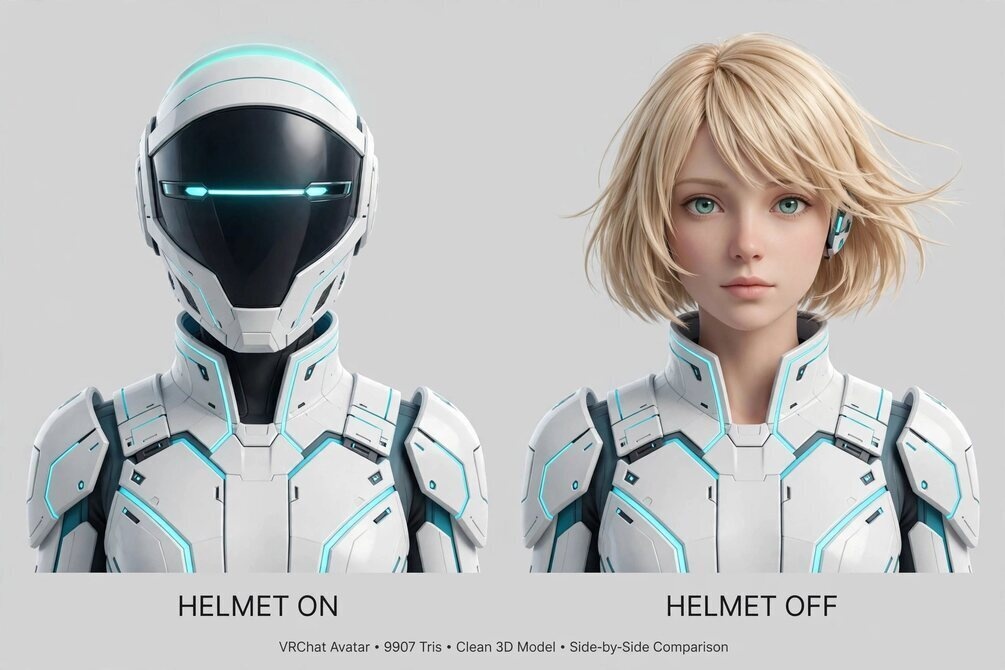 VRChat 3Dアバター SCI-FI SUIT v1.3 - 7ジェスチャー + 5固定ポーズ + 3ダンス + 6エモート + 27表情 + 15口パク | PC + Quest GOOD ✨ 特別機能 - 着脱式ヘルメット