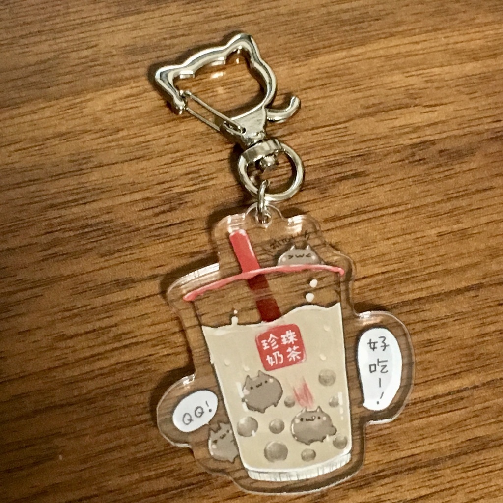 【QQ貓咪】タピオカミルクティアクリルキーホルダー