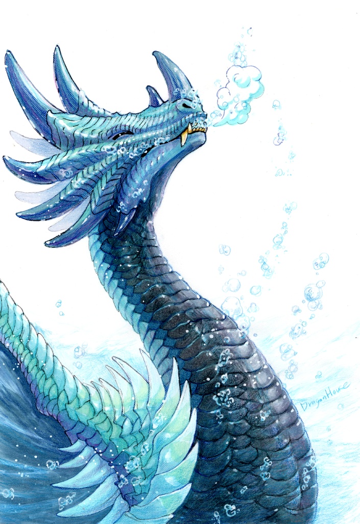 【ラフ原画】水を楽しむドラゴン君