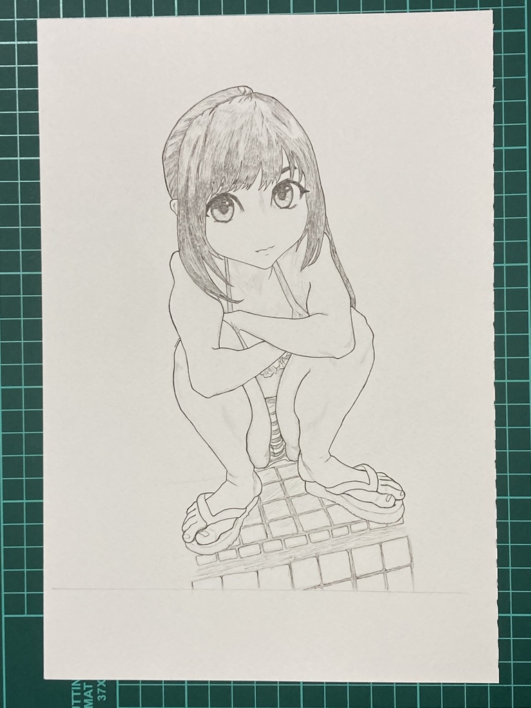 【アナログ絵】しゃがむ×水着 原画1枚