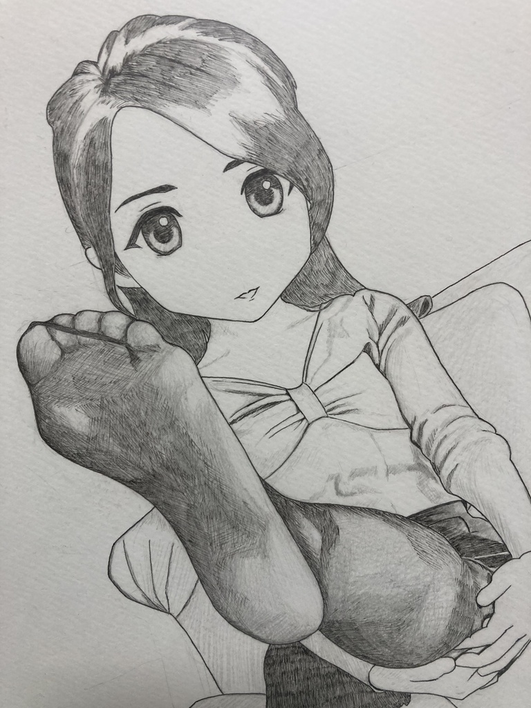 【アナログ絵】足裏×黒ストッキング 原画1枚