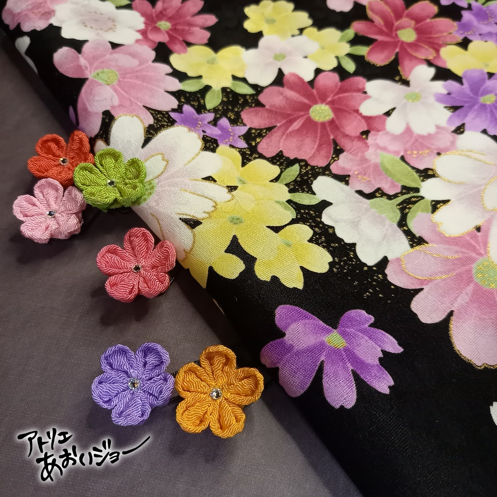 【つまみ細工】Uピン6本組 ピンク