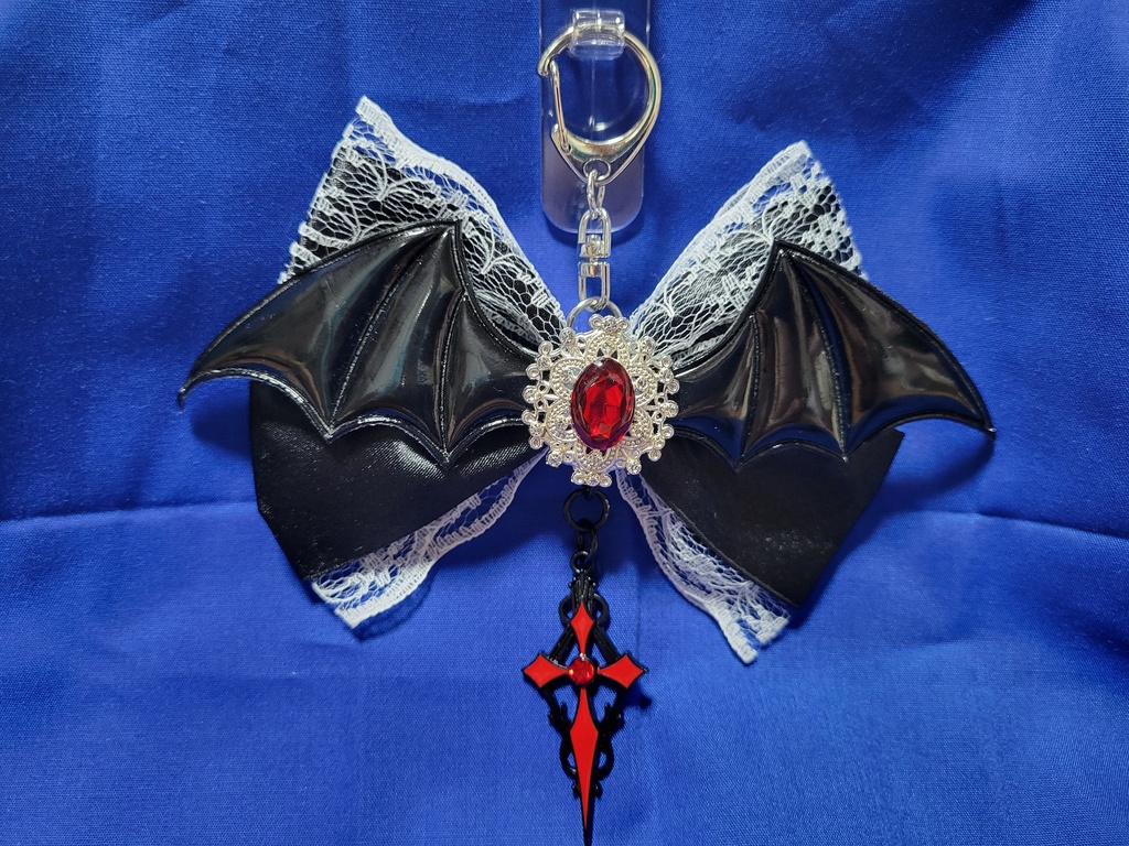 悪魔さんリボンキーホルダー 赤黒