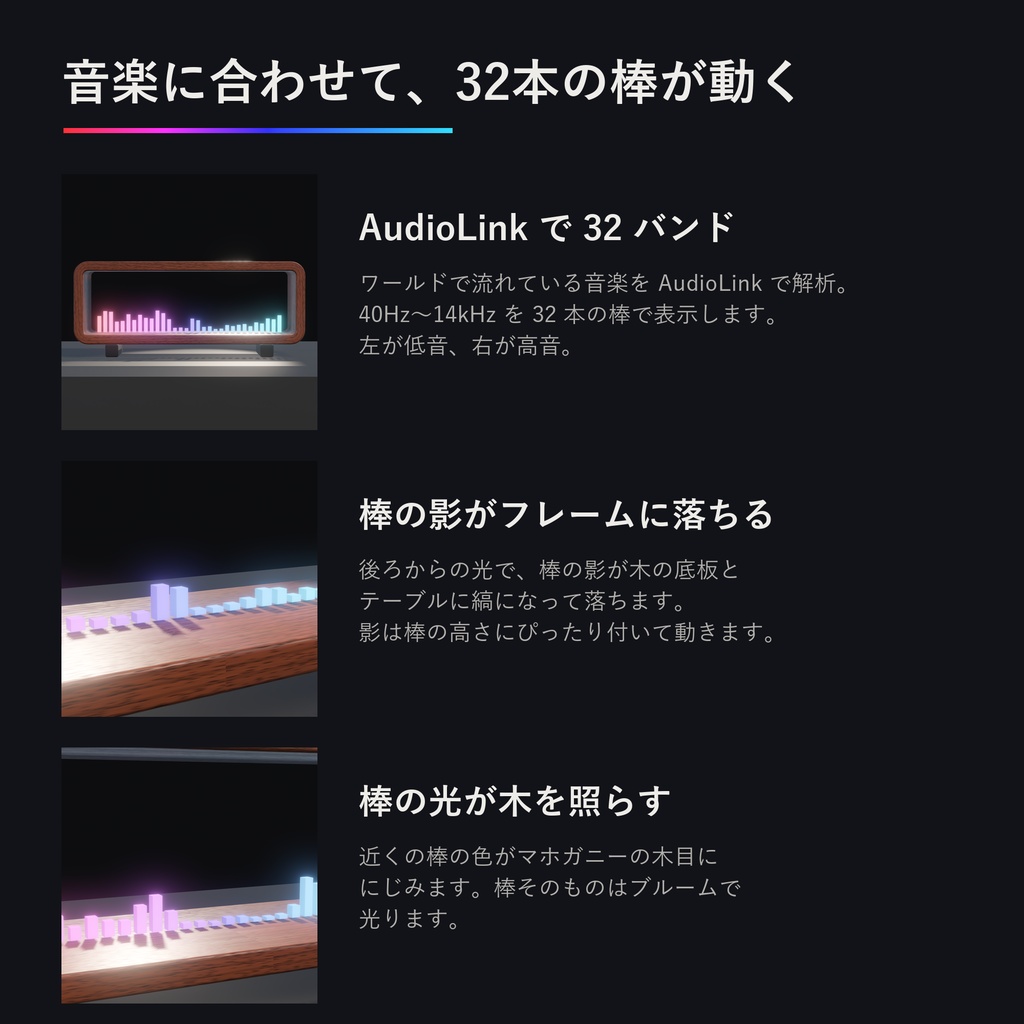 SV-01-32 木製スピーカー型オーディオビジュアライザー【AudioLink対応・VRChatワールド用】