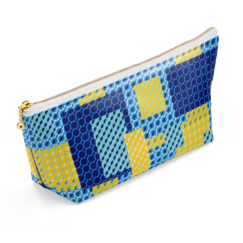 四角い世界(青・水色・黄色)ポーチ