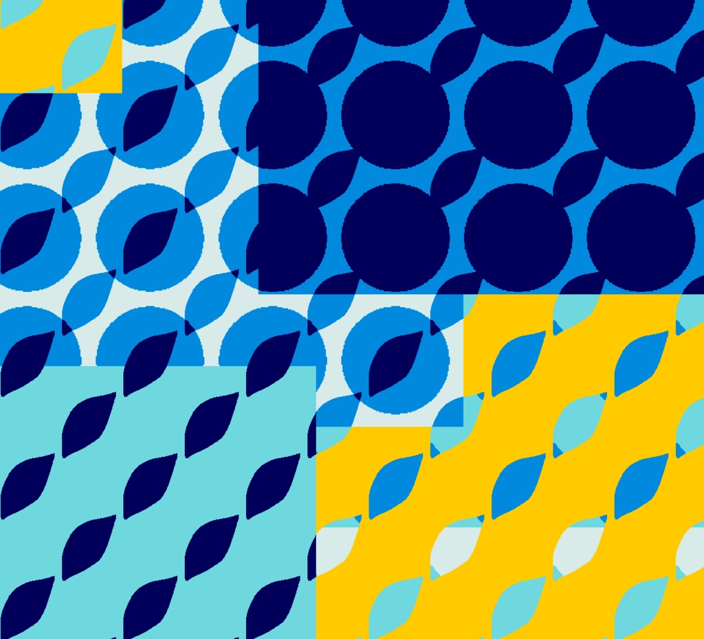 四角い世界(青・水色・黄色)ポーチ