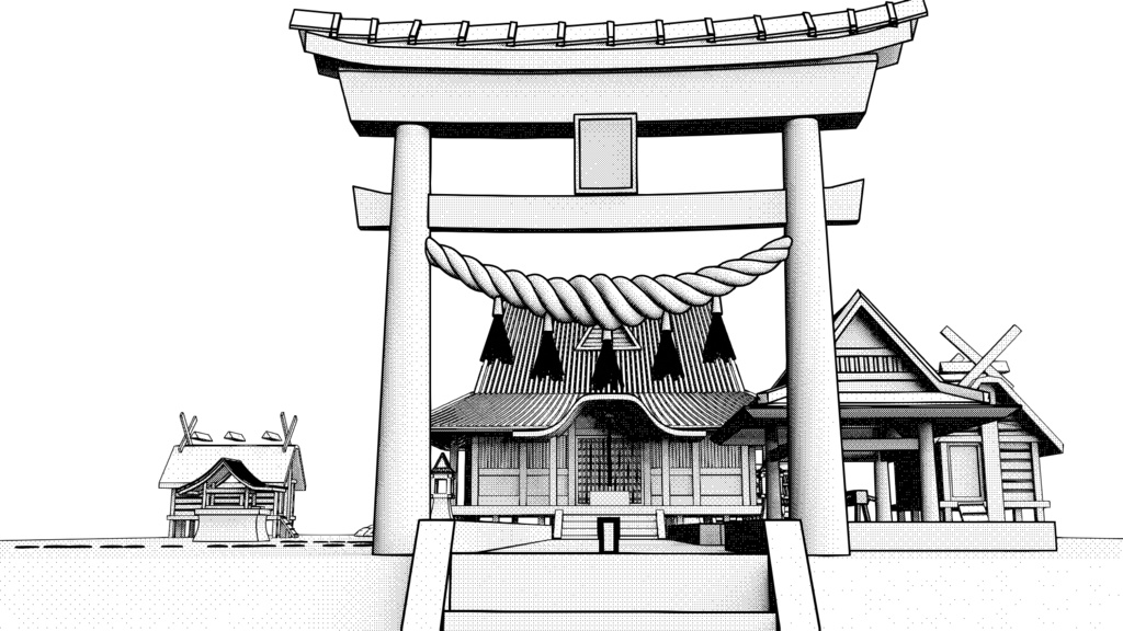 神社　漫画用3D背景　ハイポリゴン