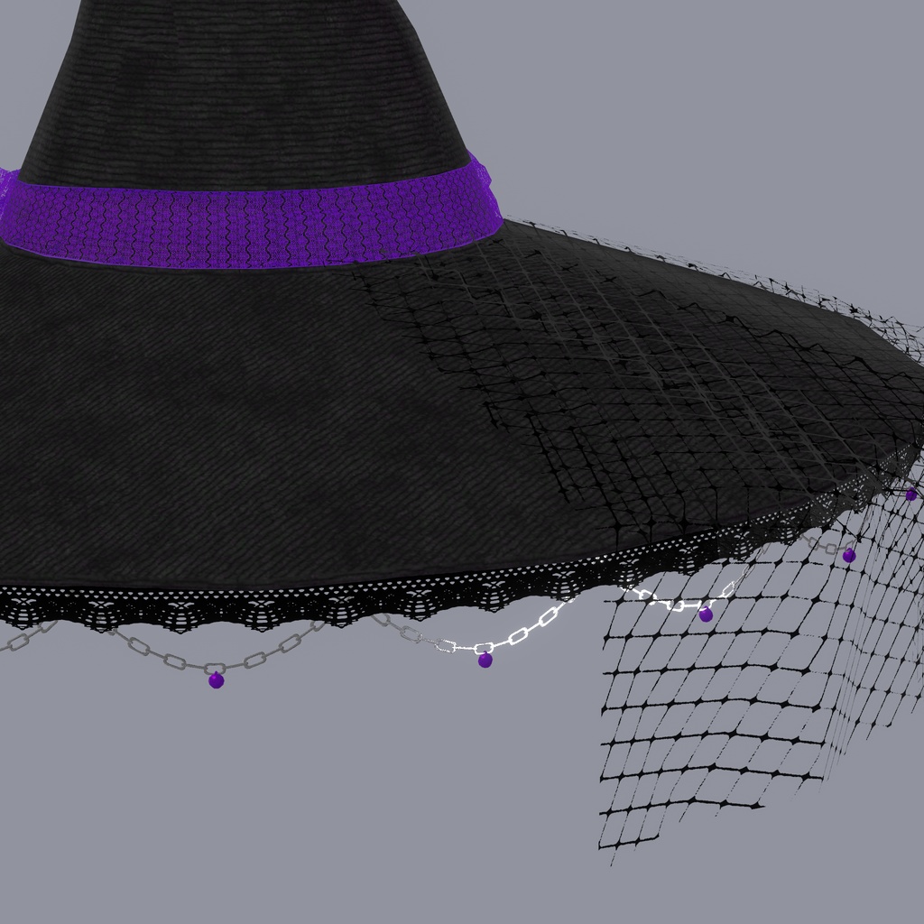 レースチェーンゴシック魔女の帽子【VRChat想定】