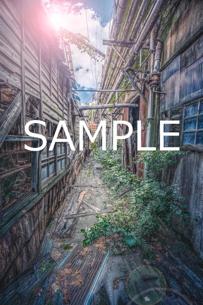 額装写真 廃工場の夏-路地裏-