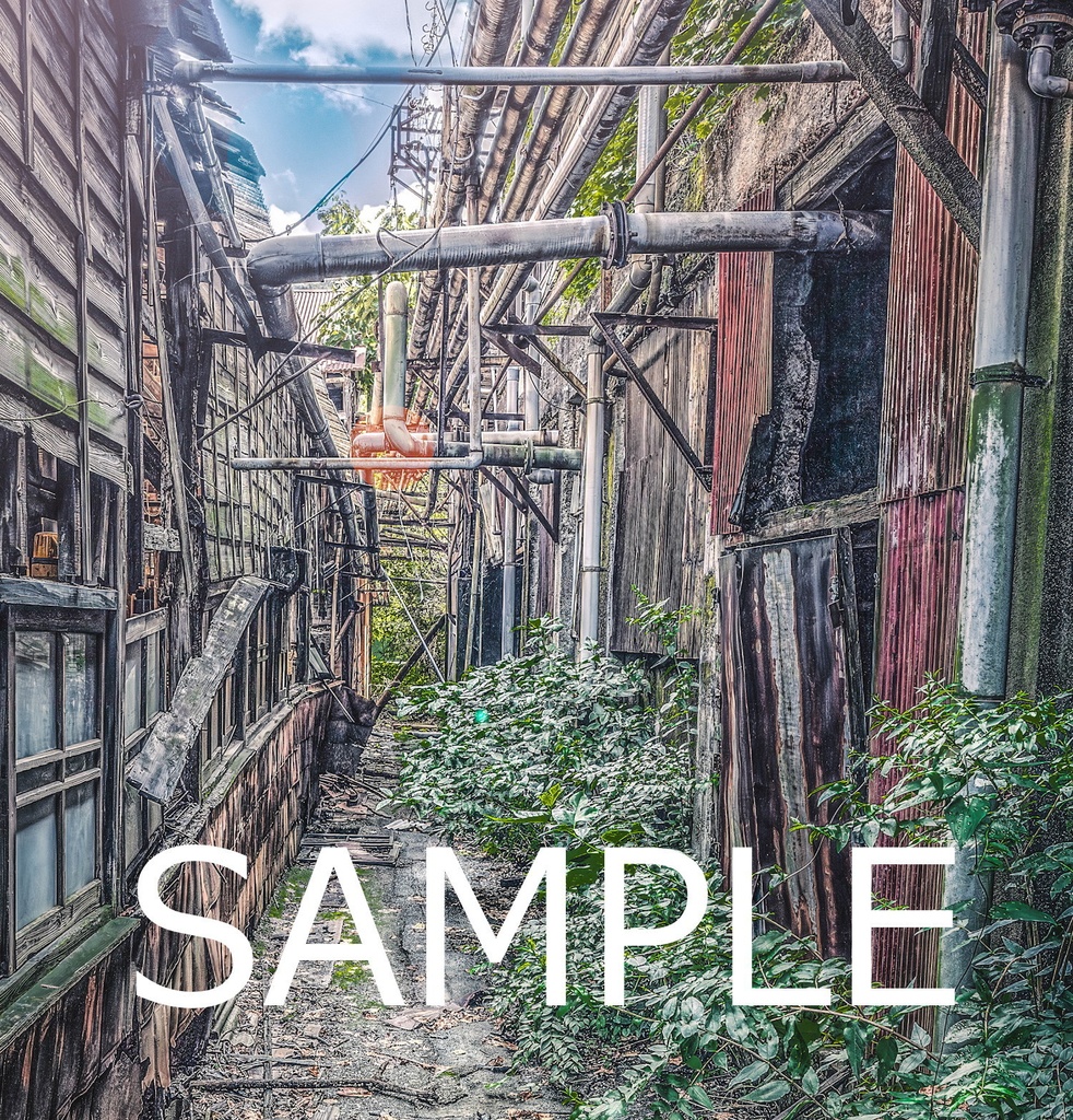 額装写真 廃工場の夏-路地裏-
