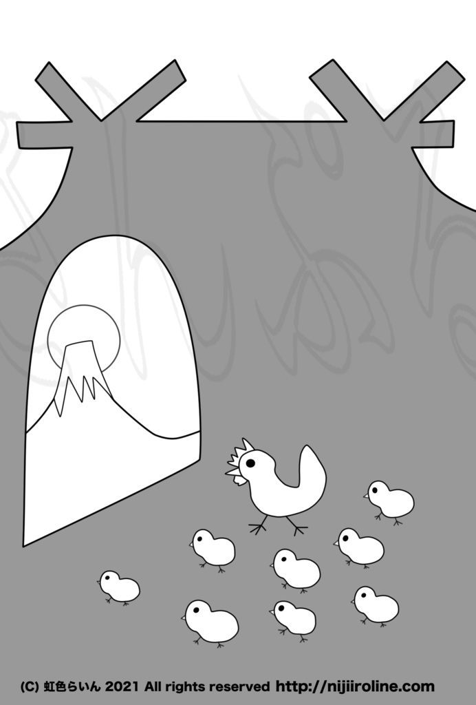 No.1 ポストカード(カラー、モノクロ)JPG PNG「ニワトリと8匹のヒヨコ」