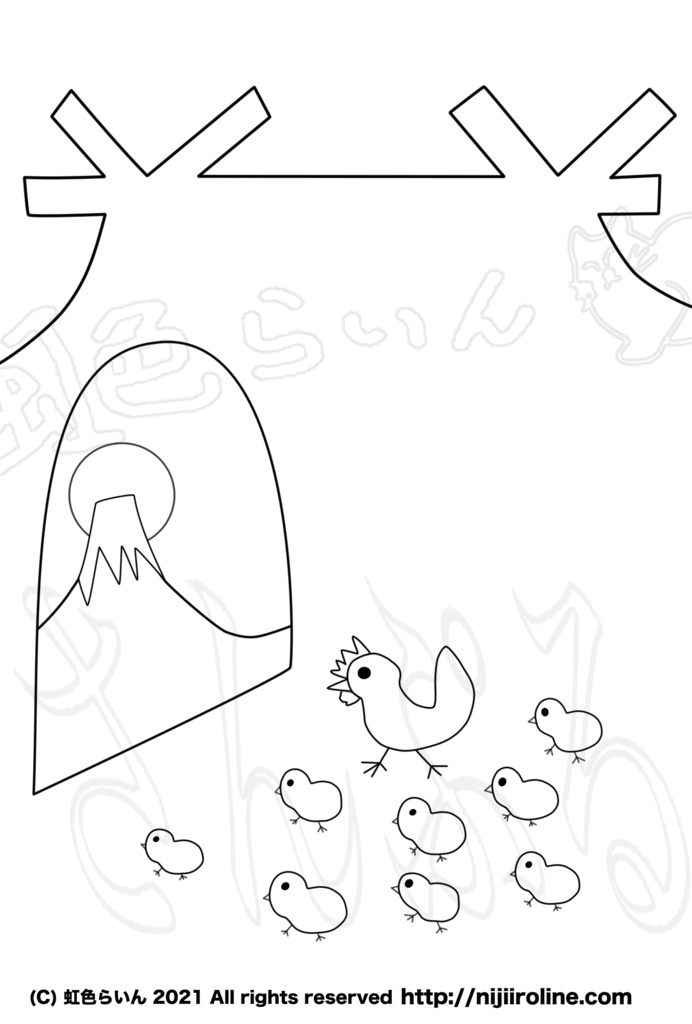 No.1 ポストカード(カラー、モノクロ)JPG PNG「ニワトリと8匹のヒヨコ」