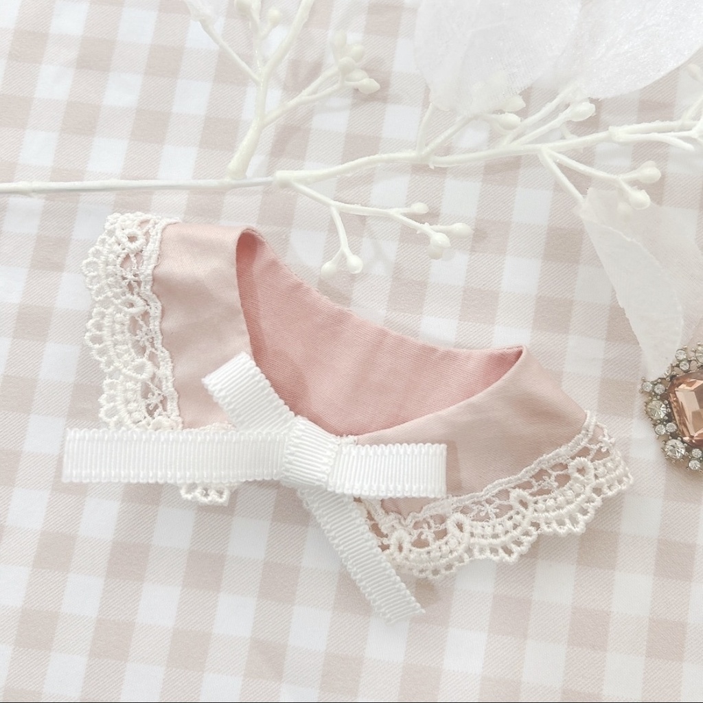 ピンクリボンレース襟