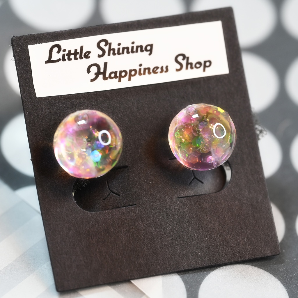 ピンクオーロララメ ノンホールピアス