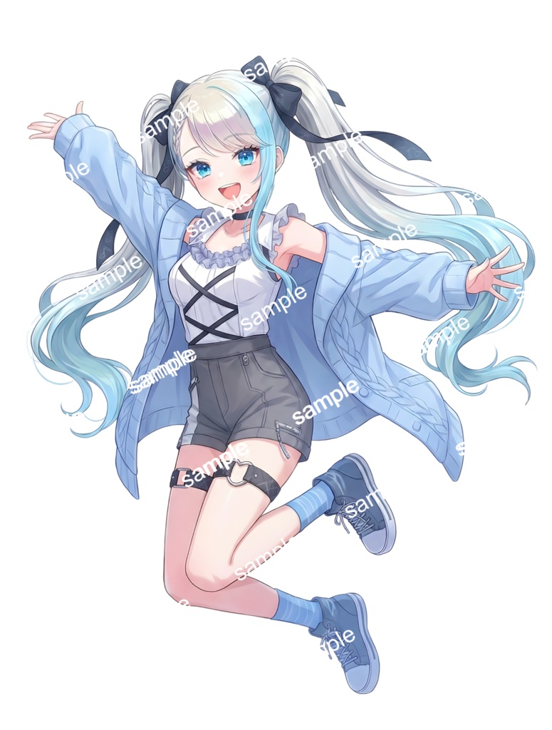 【限定1点】爽快ソーダカラー!ストリート系ハーフツインちゃん【Vライバーデビューフルセット】