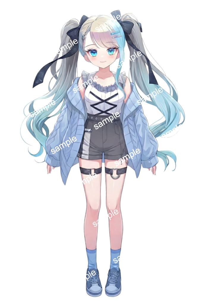 【限定1点】爽快ソーダカラー!ストリート系ハーフツインちゃん【Vライバーデビューフルセット】