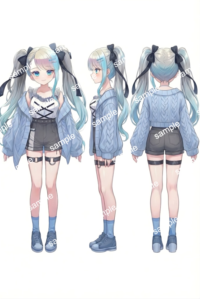 【限定1点】爽快ソーダカラー!ストリート系ハーフツインちゃん【Vライバーデビューフルセット】