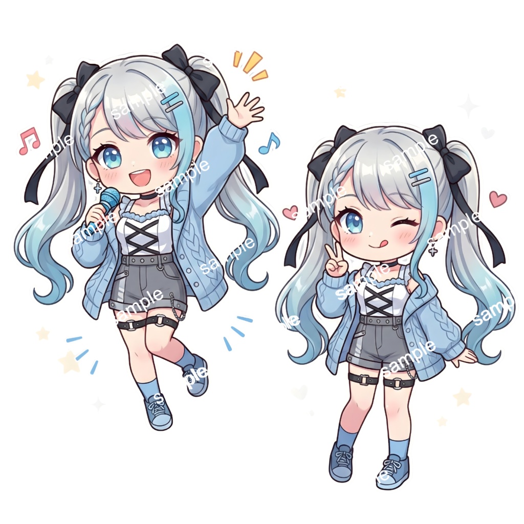 【限定1点】爽快ソーダカラー!ストリート系ハーフツインちゃん【Vライバーデビューフルセット】