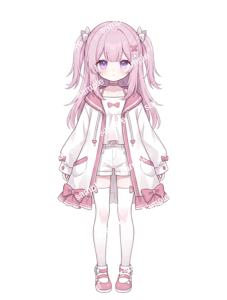 【限定1点】恋するシュガーピンクと白パーカーちゃん【Vライバーデビューフルセット/立ち絵・三面図・一枚絵】