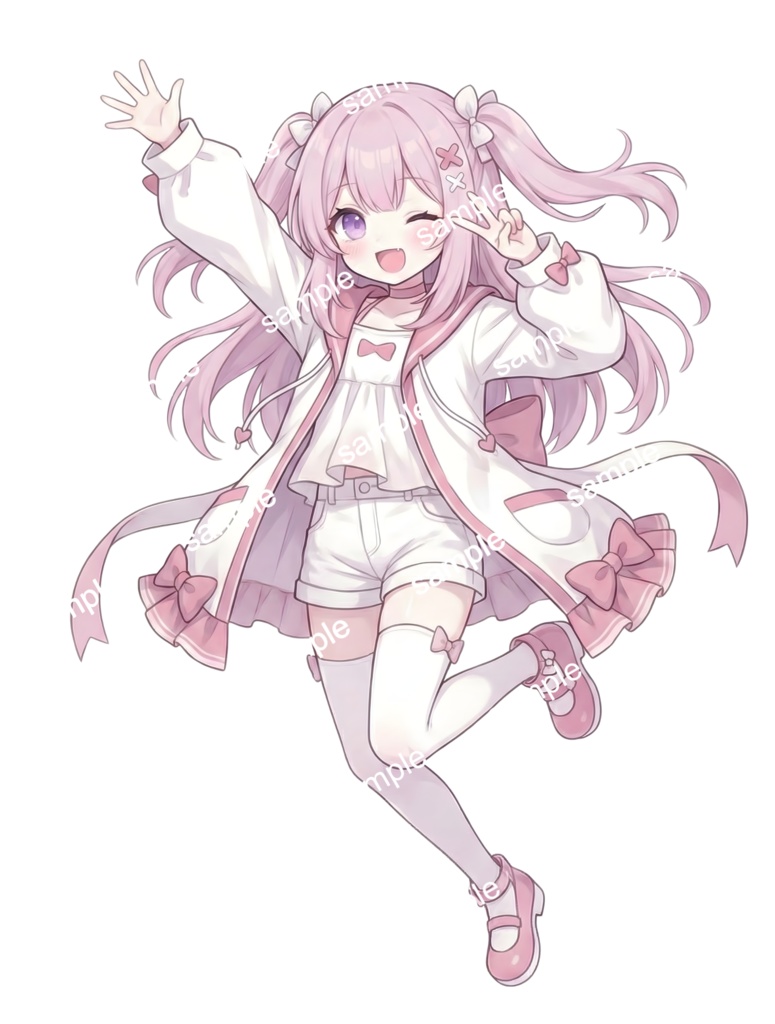 【限定1点】恋するシュガーピンクと白パーカーちゃん【Vライバーデビューフルセット/立ち絵・三面図・一枚絵】