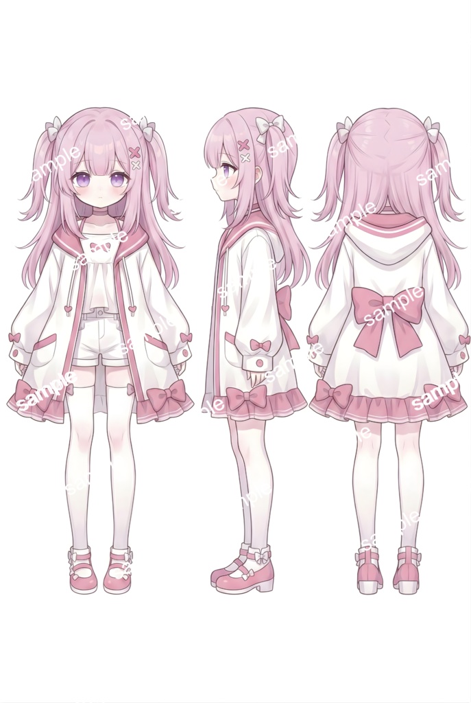 【限定1点】恋するシュガーピンクと白パーカーちゃん【Vライバーデビューフルセット/立ち絵・三面図・一枚絵】