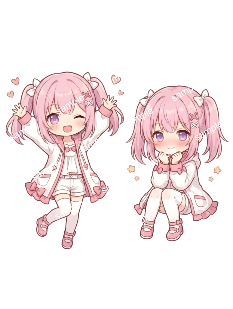 【限定1点】恋するシュガーピンクと白パーカーちゃん【Vライバーデビューフルセット/立ち絵・三面図・一枚絵】