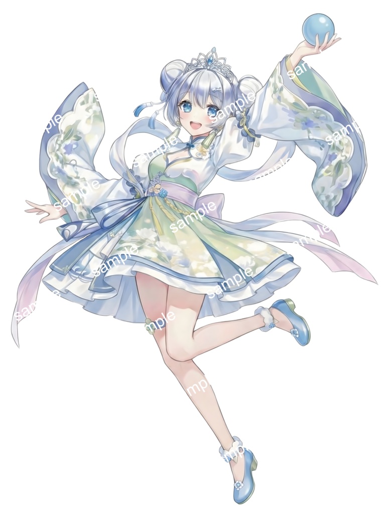 【限定1点】天女風中華ドレスの銀髪お団子ちゃん【Vライバーデビューフルセット/】