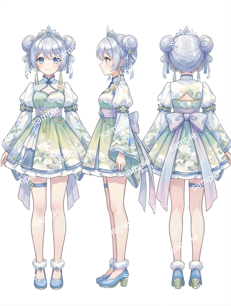 【限定1点】天女風中華ドレスの銀髪お団子ちゃん【Vライバーデビューフルセット/】