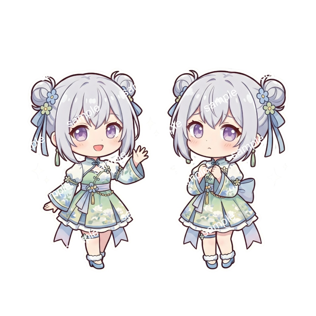 【限定1点】天女風中華ドレスの銀髪お団子ちゃん【Vライバーデビューフルセット/】