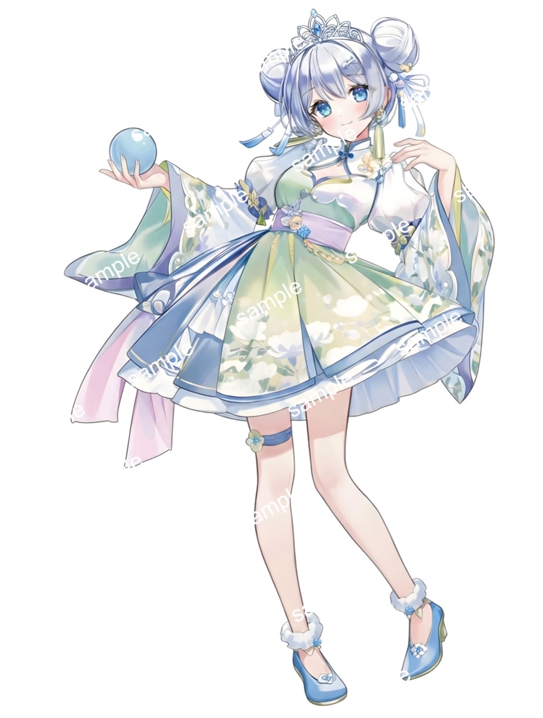 【限定1点】天女風中華ドレスの銀髪お団子ちゃん【Vライバーデビューフルセット/】