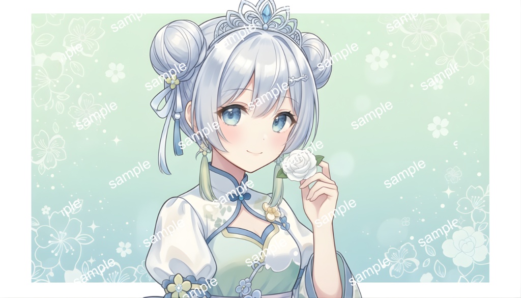 【限定1点】天女風中華ドレスの銀髪お団子ちゃん【Vライバーデビューフルセット/】