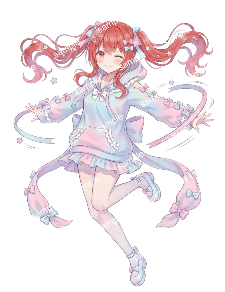 【限定1点】パステルパーカーの赤髪ツインテちゃん【Vライバーデビューフルセット】