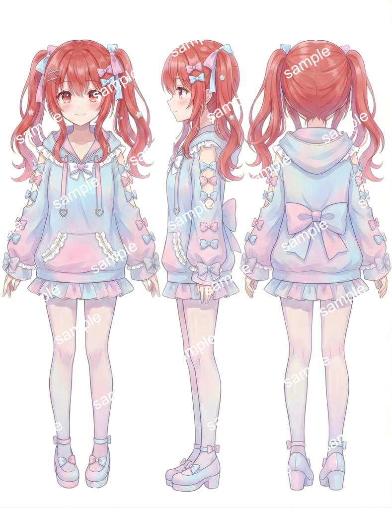 【限定1点】パステルパーカーの赤髪ツインテちゃん【Vライバーデビューフルセット】