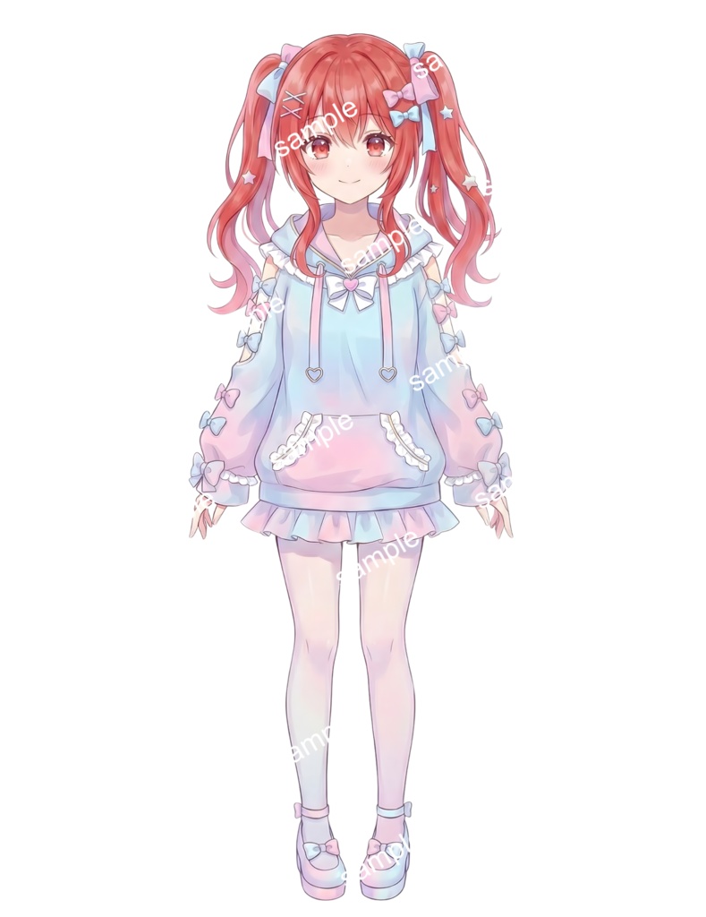 【限定1点】パステルパーカーの赤髪ツインテちゃん【Vライバーデビューフルセット】