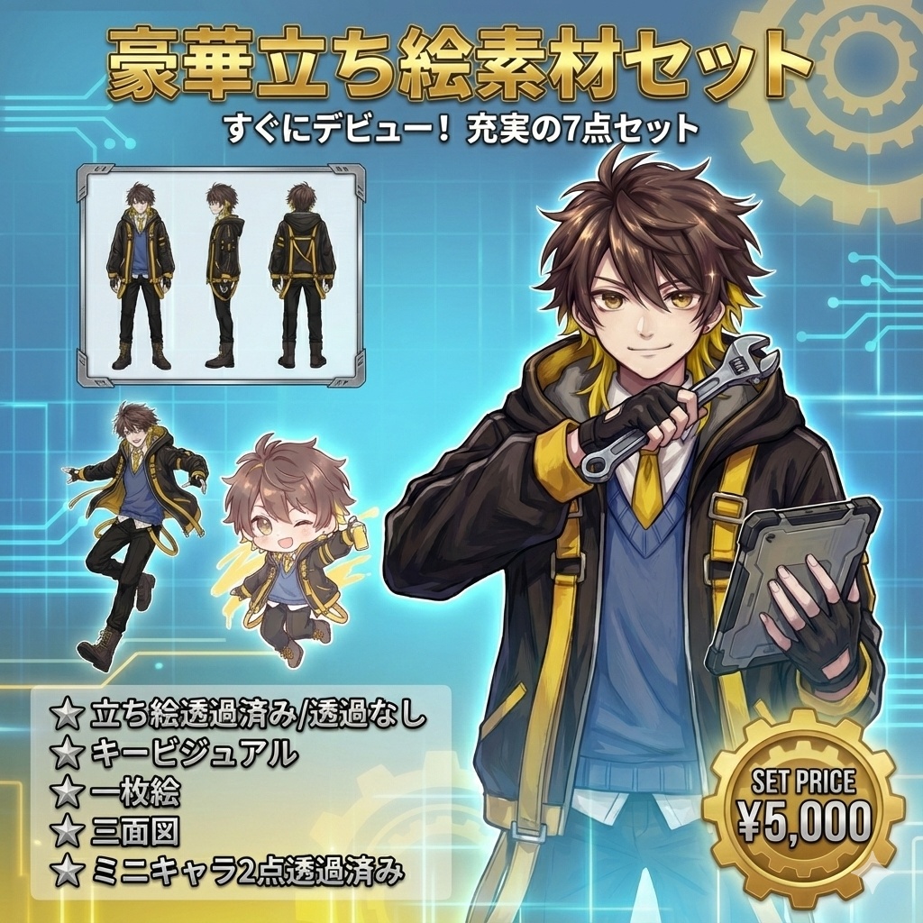 【限定1点】黄色メッシュのストリート制服男子【Vライバーデビューフルセット】