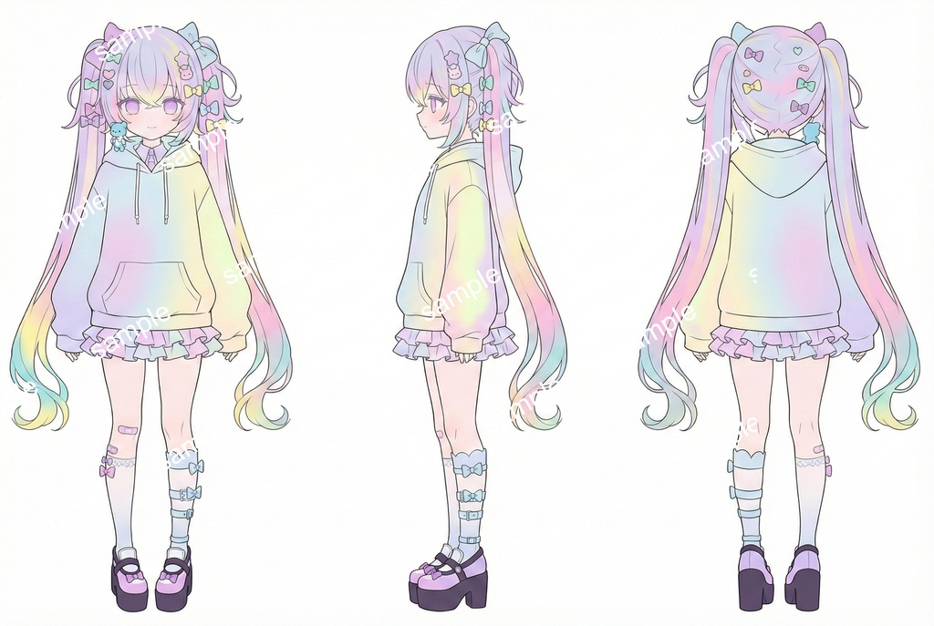 【限定1点】パステルグラデ髪のリボンたっぷりパーカーちゃん【Vライバーデビューフルセット】