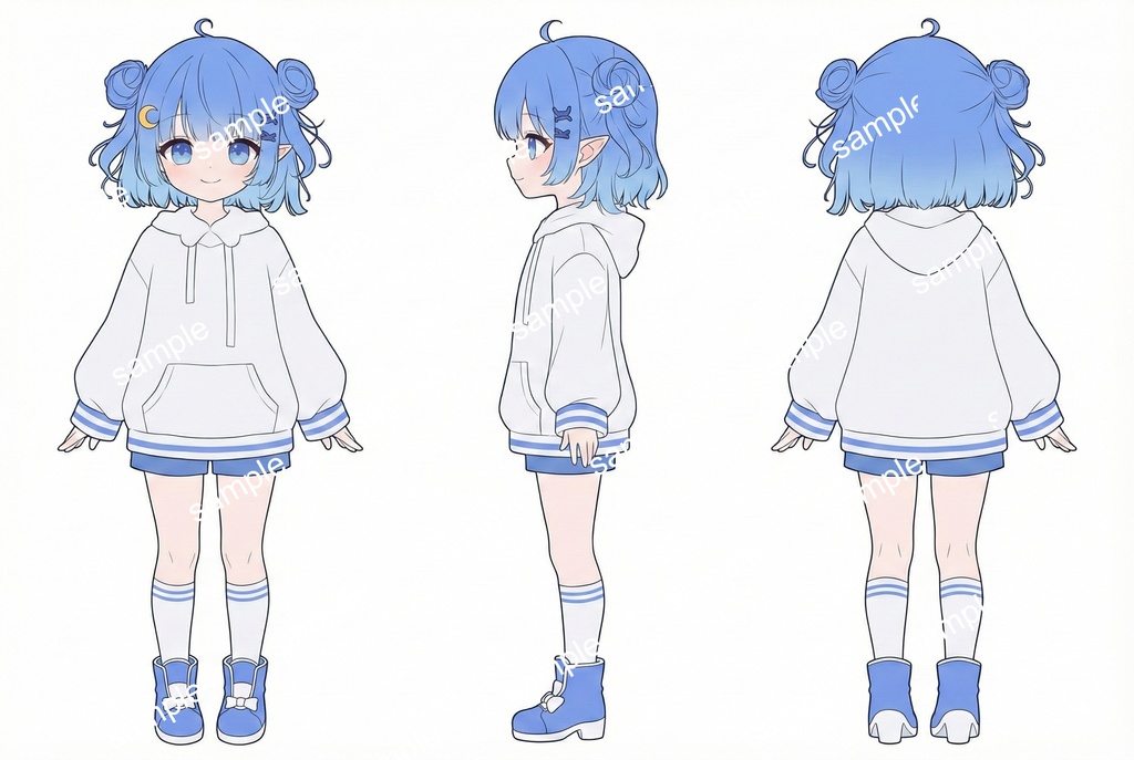 【限定1点】お団子ヘアの水色パーカーっ子【Vライバーデビューフルセット】