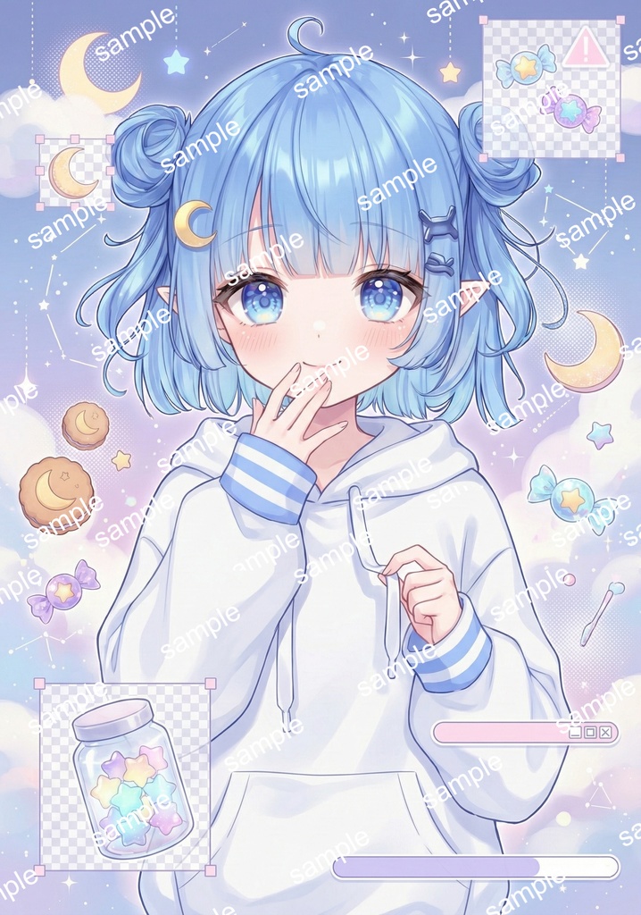 【限定1点】お団子ヘアの水色パーカーっ子【Vライバーデビューフルセット】