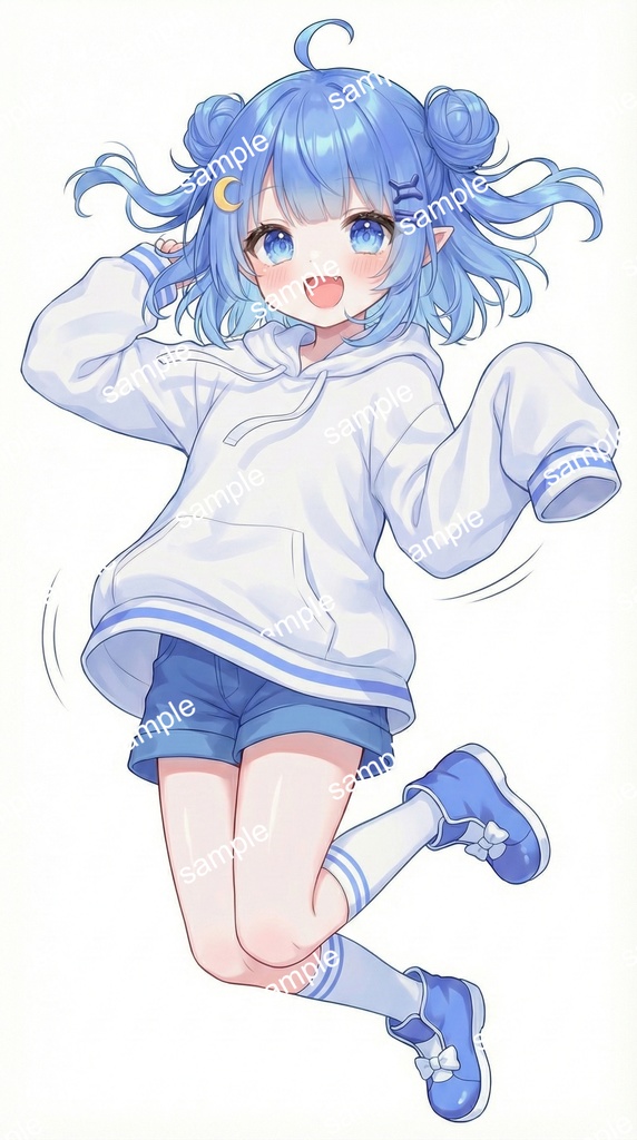 【限定1点】お団子ヘアの水色パーカーっ子【Vライバーデビューフルセット】