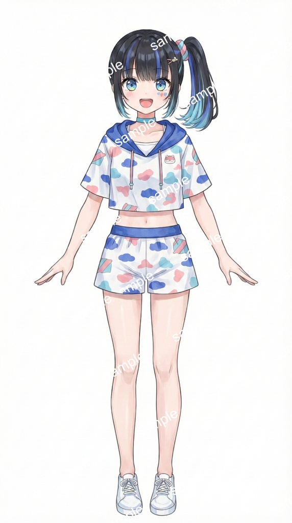 【限定1点】雲柄セットアップの元気なサイドポニー【Vライバーデビューフルセット】