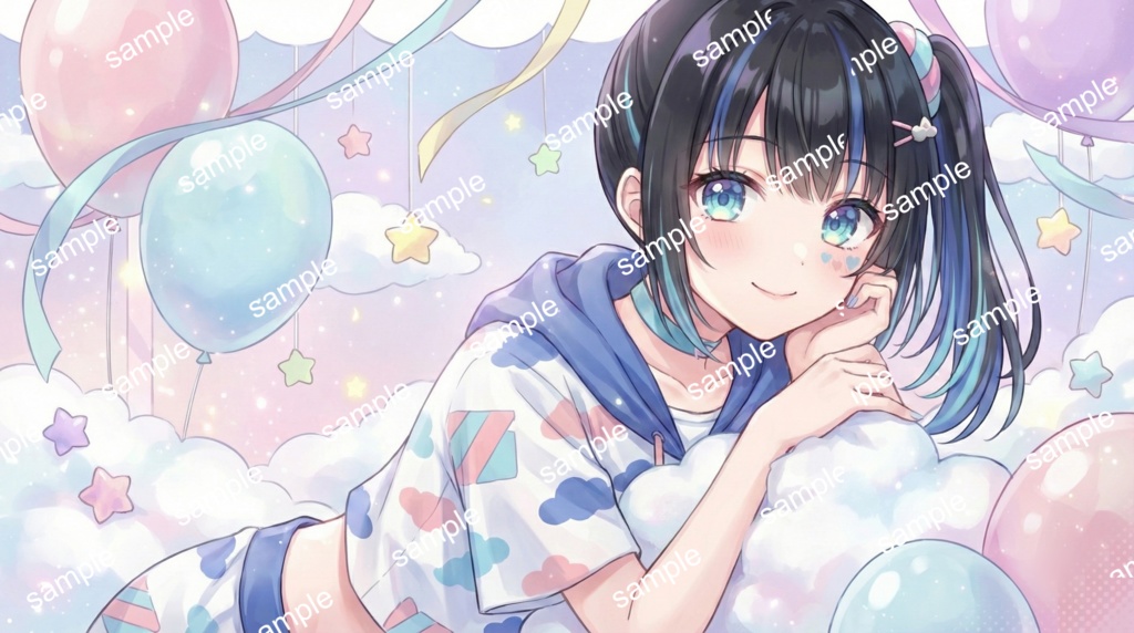 【限定1点】雲柄セットアップの元気なサイドポニー【Vライバーデビューフルセット】