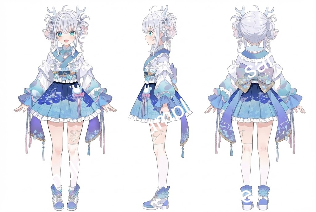 【限定1点】白龍と波の花飾りの和風ファンタジー少女【Vライバーデビューフルセット】